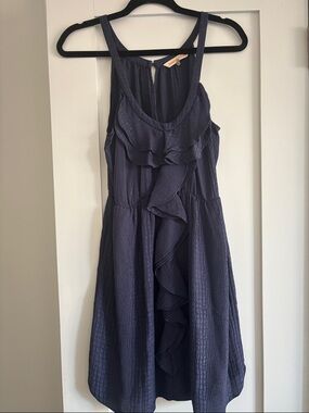 Rebecca Taylor Navy Ruffle Front Mini Dress
